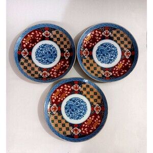 Smithsonian Institute Imari Ware 3 Salad Plates Japanese Flowers Geometric
